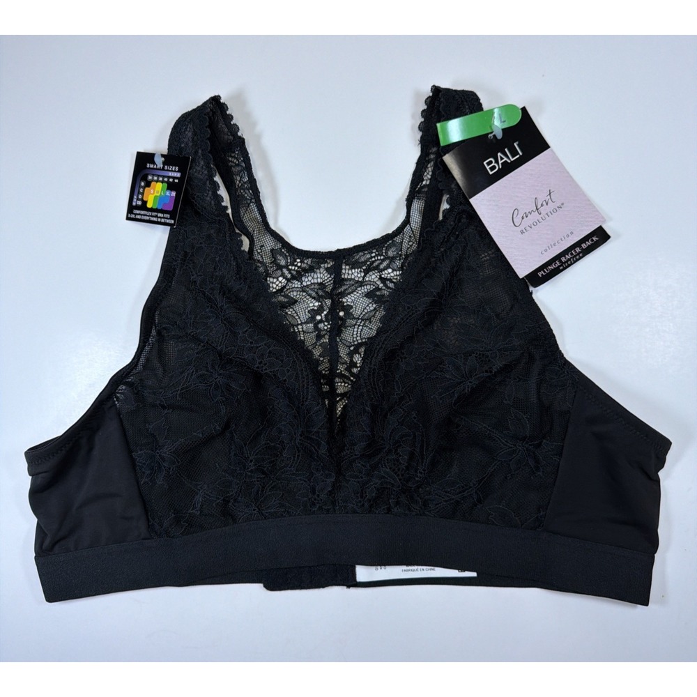 Bali Comfort Revolution Plunge Racerback Bra Wire Free DF6593 Large Black New